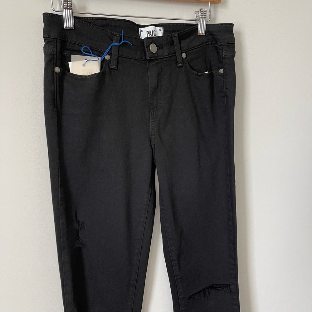 Paige Verdugo Ultra Skinny Black Eclipse Destructed Jeans Size 29 - Picture 3 of 12